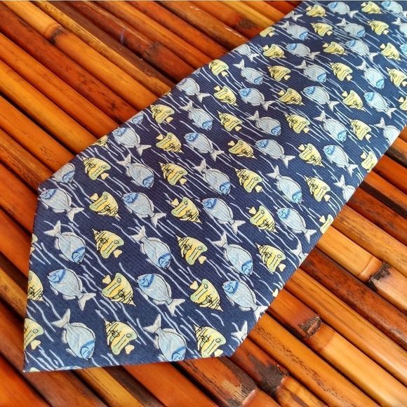 Tango Other - EUC TROPICALO by TANGO Tropical Blue & Yellow Tropical Fish 100% Silk Tie